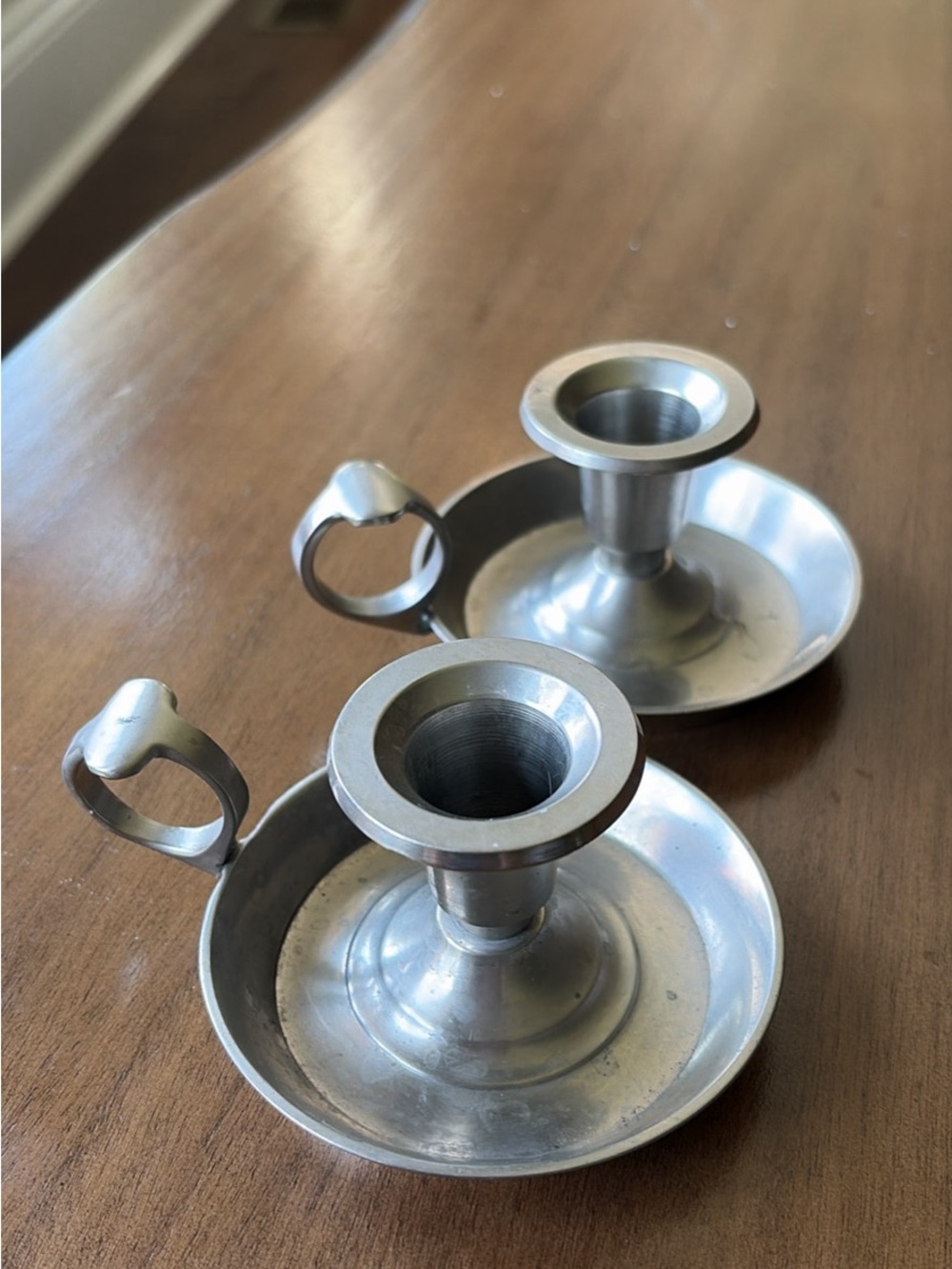 Vintage-Style Silver Metal Chamberstick Candle Holders - Set of 2